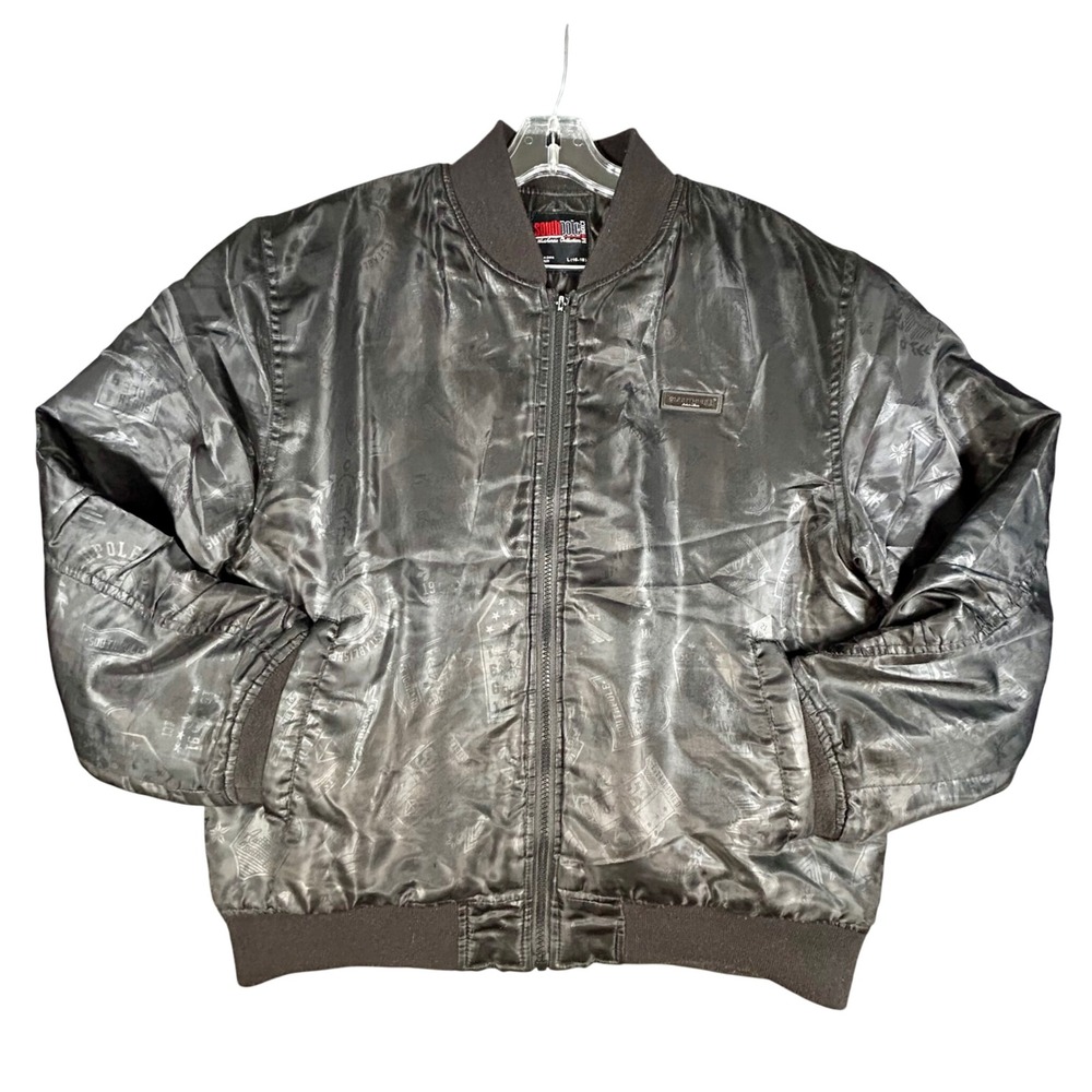South Pole Men's Black Bomber Jacket with All Over Logo Print Size L 16-18